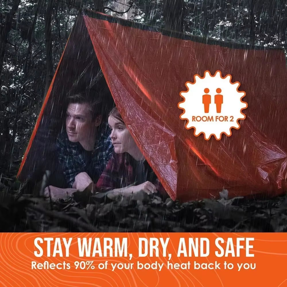 Waterproof Mylar Thermal Emergency Survival Shelter Tent for Two - Ideal for Hiking and Outdoor Camping