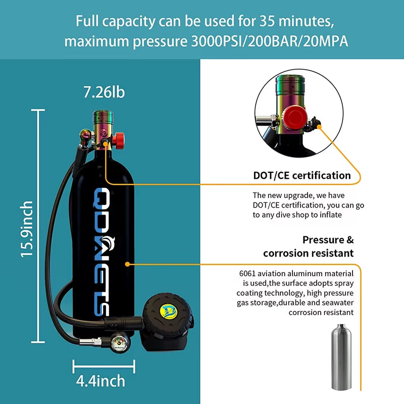 2.3L Portable Scuba Tanks,Dot Certified Diving Gear for Underwater 25-35 Minutes of Diving ,Bacup Air Tanks,Diving Air Ta