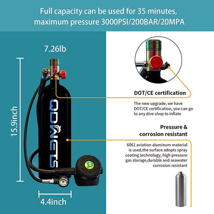 2.3L Portable Scuba Tanks,Dot Certified Diving Gear for Underwater 25-35 Minutes of Diving ,Bacup Air Tanks,Diving Air Ta
