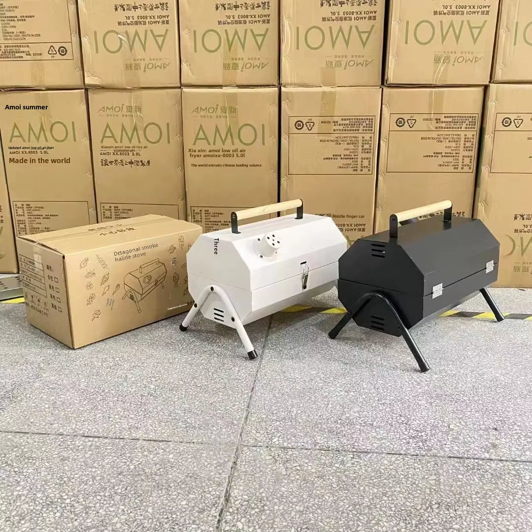 Portable Double-Sided Zibo Barbecue Grill Home Use Wood Charcoal Outdoor Camping Smoke Ring Cooker Dual Purpose Grill