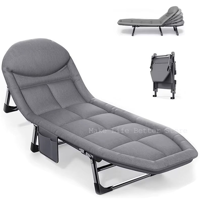 Portable Folding Bed for Outdoor Sleeping - Single Recliner Lounge Chair for Camping and Office Use
