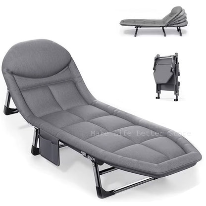 Portable Folding Bed for Outdoor Sleeping - Single Recliner Lounge Chair for Camping and Office Use
