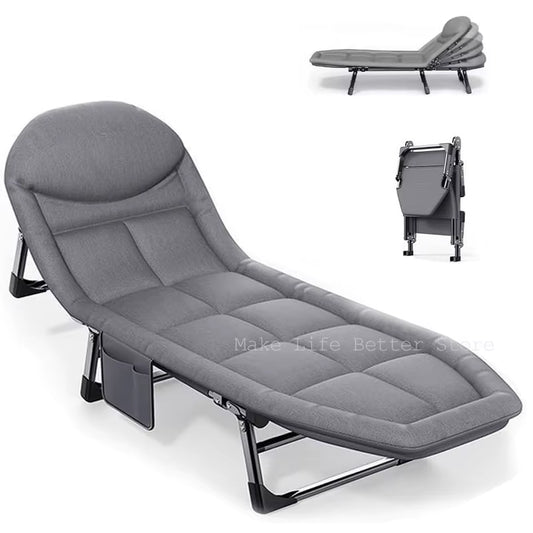 Portable Folding Bed for Outdoor Sleeping - Single Recliner Lounge Chair for Camping and Office Use