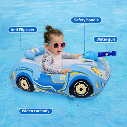Inflatable Car Swimming Seat for Kids with Handle - Floating Pool Toy with Water Gun for Summer Fun