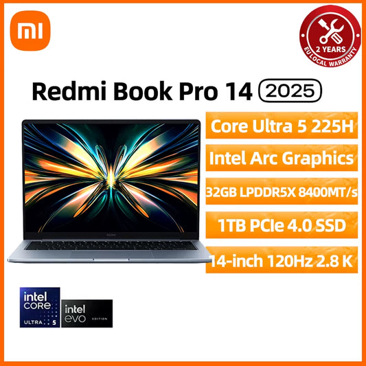Xiaomi Redmi Book Pro 14 (2025) Laptop - Ultra 7 255H/Ultra 5 225H,  Arc Graphics, 32GB LPDDR5X, 1TB SSD, 14-Inch 120Hz 2.8K Display