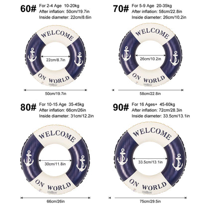 Retro Boat Anchor Women's Swimming Ring - Inflatable Lifebuoy for Adults, Floating Pool Raft with Handrail for Leisure Beach Use