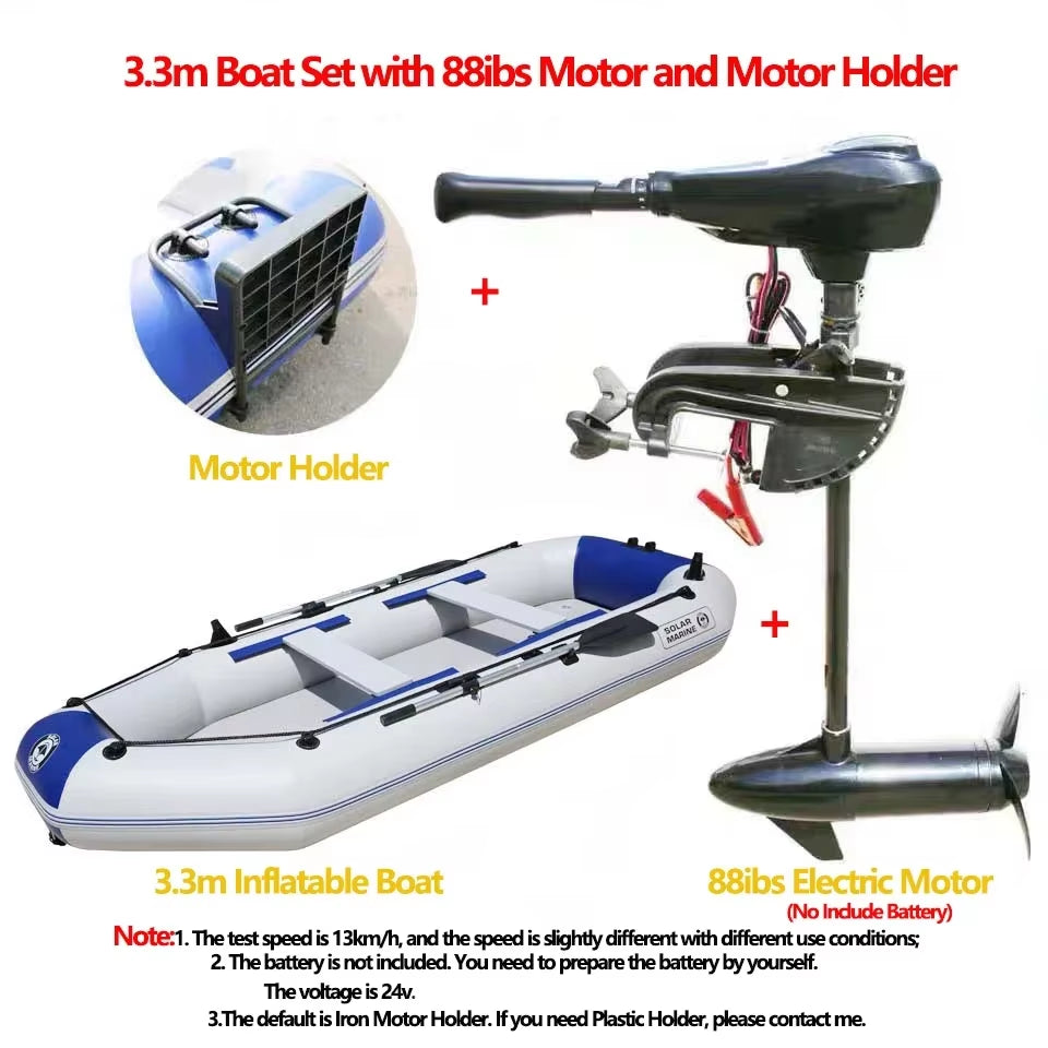 1.75~3.3M Inflatable Boat with Electric Motor Set for Fishing Drift Canoeing 1~5 Persons River Water Play Sports Air Deck Boat