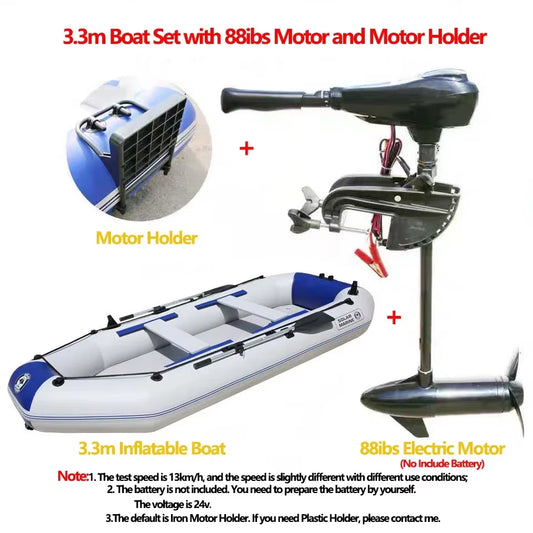 1.75~3.3M Inflatable Boat with Electric Motor Set for Fishing Drift Canoeing 1~5 Persons River Water Play Sports Air Deck Boat