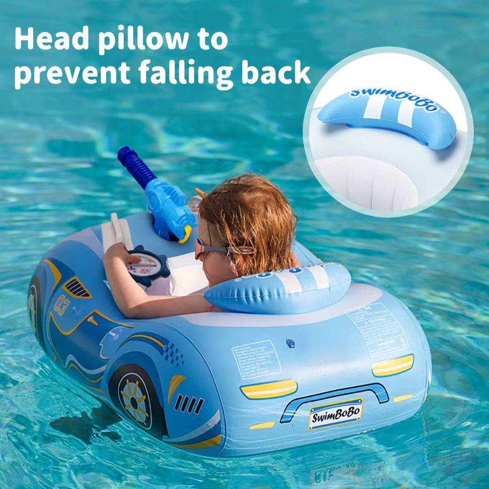 Inflatable Car Swimming Seat for Kids with Handle - Floating Pool Toy with Water Gun for Summer Fun