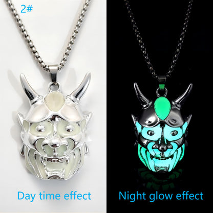 Men's Ghost Mask Luminous Pendant Titanium Steel Necklace Halloween Necklace