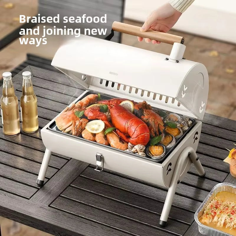 Portable Double-Sided Zibo Barbecue Grill Home Use Wood Charcoal Outdoor Camping Smoke Ring Cooker Dual Purpose Grill