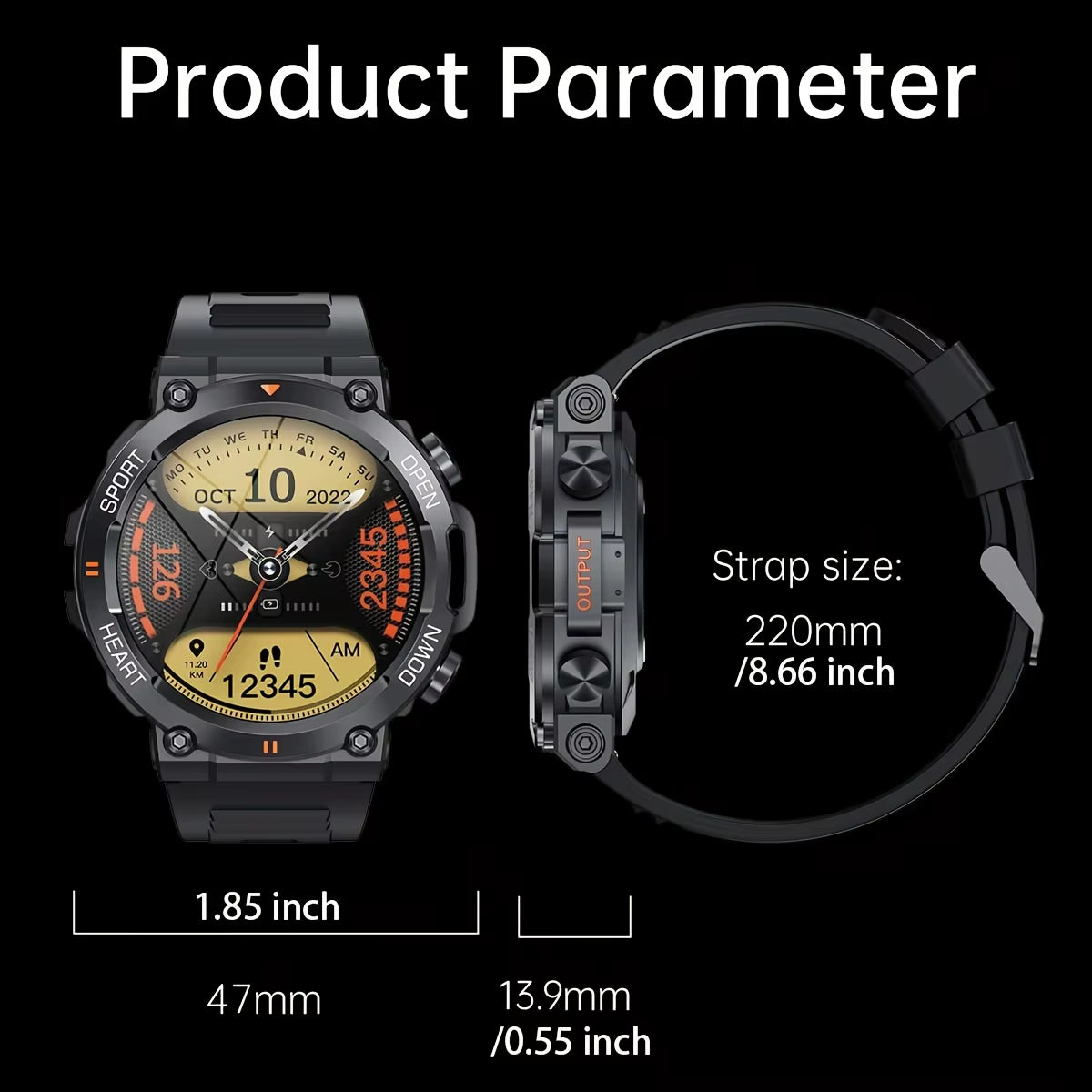 K56Pro Men's Smart Watch with Heart Rate Monitor, Bluetooth Connectivity, 400mAh Battery, 1.39-Inch HD Display, Ideal for Outdoor Sports